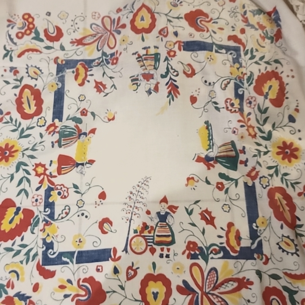 Vintage Tablecloth, Folk Print